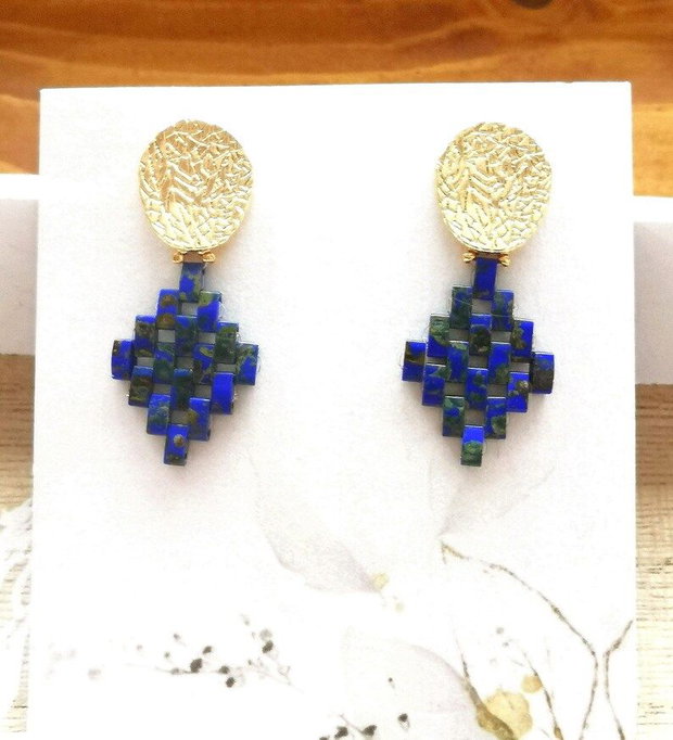Cercei statement cu margele Tila, albastru lapis lazuli