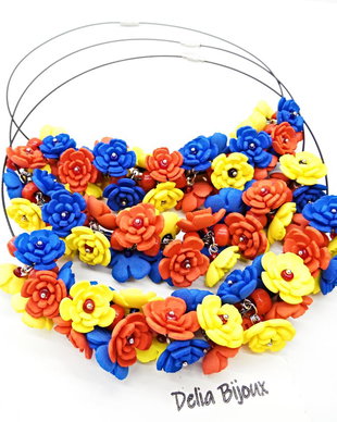 Colier handmade statement - Tricolorul Romaniei (cod1382)
