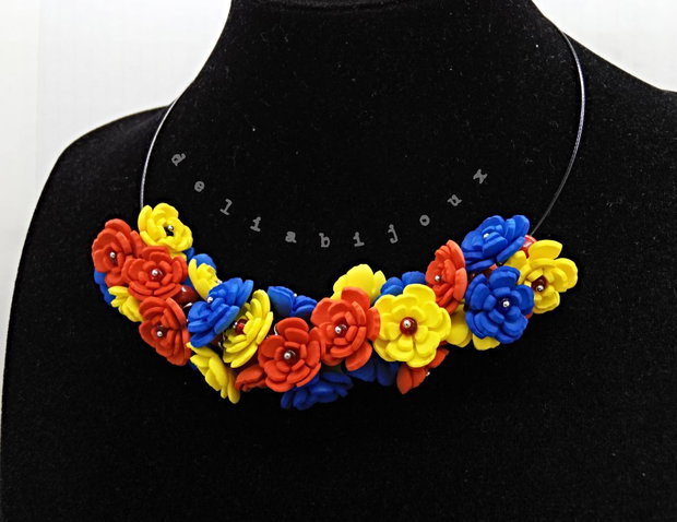 Colier handmade statement - Tricolorul Romaniei (cod1382)