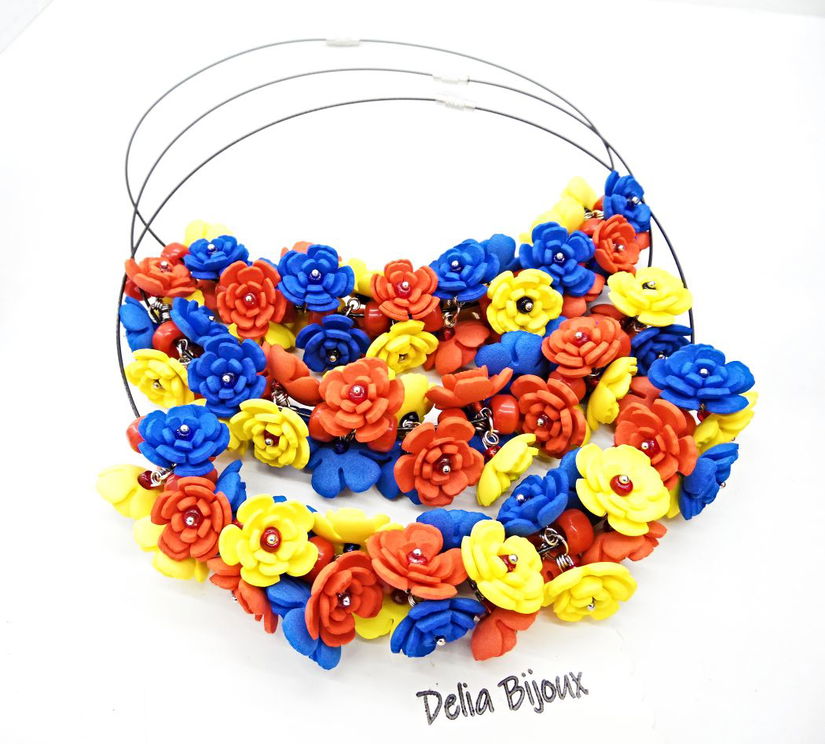 Colier handmade statement - Tricolorul Romaniei (cod1382)