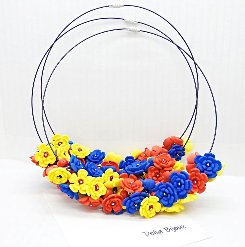 Colier handmade statement - Tricolorul Romaniei (cod1382)