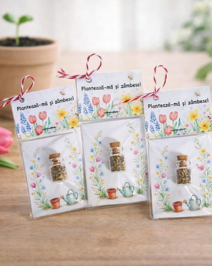 Martisor sticluta cu seminte de flori, martisor plantabil
