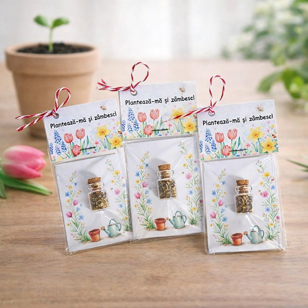 Martisor sticluta cu seminte de flori, martisor plantabil