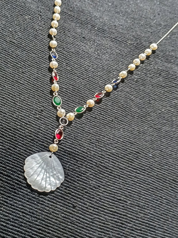 Set argint perle naturale de cultura calcedonie conectori argint sidef gravat evantai lant argint colier lung cercei boho chic trendy