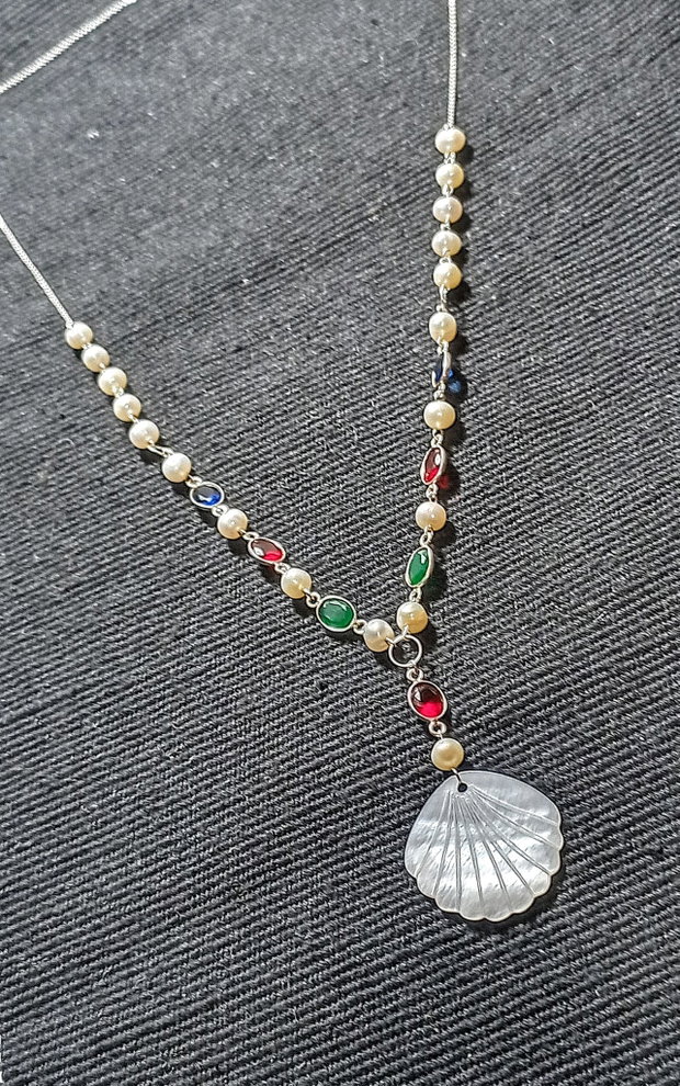 Set argint perle naturale de cultura calcedonie conectori argint sidef gravat evantai lant argint colier lung cercei boho chic trendy