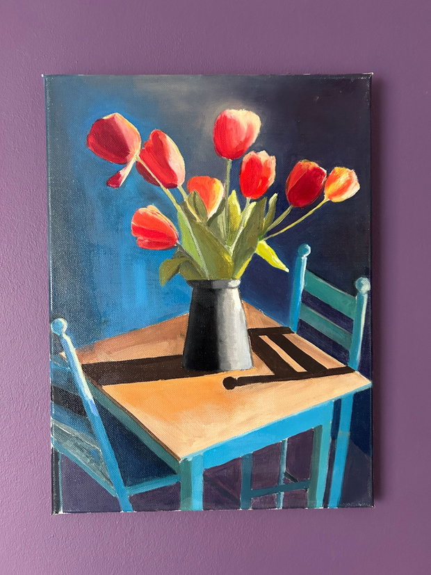 Red Tulips - Tablou in ulei cu lalele rosii