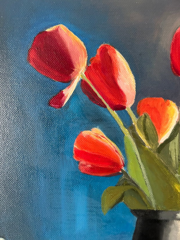 Red Tulips - Tablou in ulei cu lalele rosii