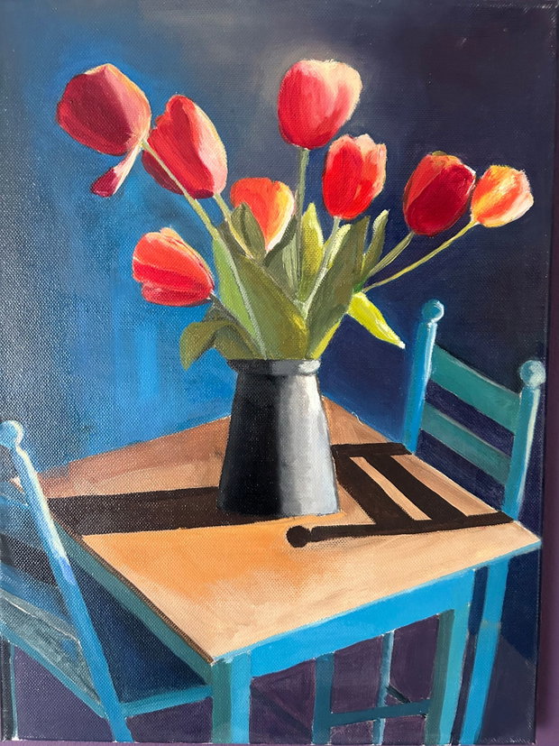 Red Tulips - Tablou in ulei cu lalele rosii