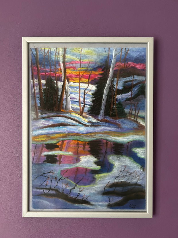 Rainbow sunset - Tablou in pastel uscat : Apus de iarna