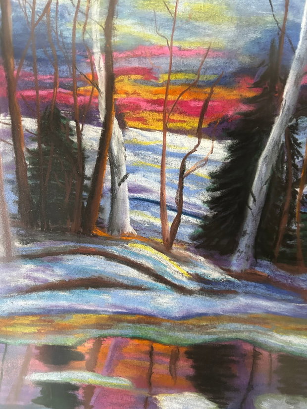 Rainbow sunset - Tablou in pastel uscat : Apus de iarna
