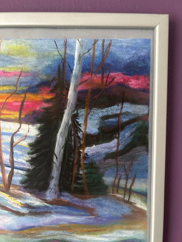 Rainbow sunset - Tablou in pastel uscat : Apus de iarna