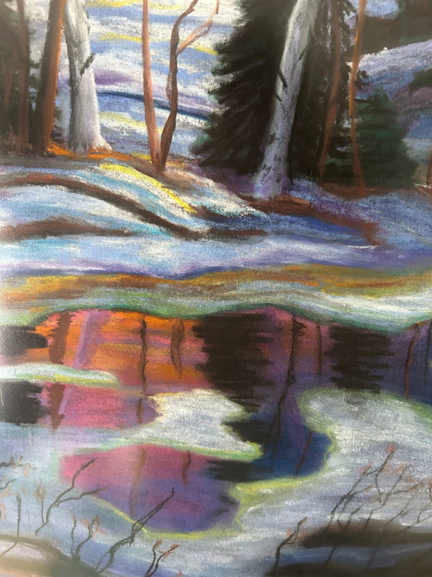 Rainbow sunset - Tablou in pastel uscat : Apus de iarna
