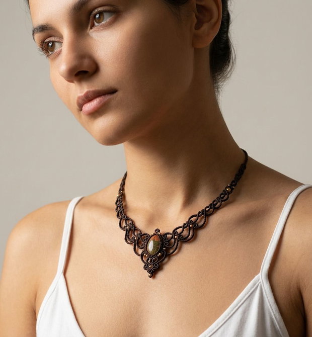 Colier delicat maro princess cu cristal Unakite