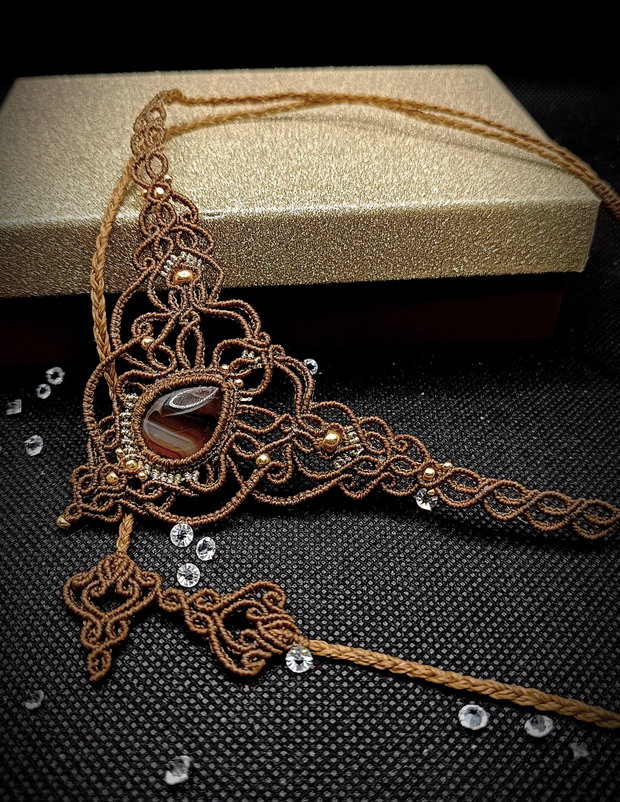 Colier unicat elegant medieval Agata portocaliu