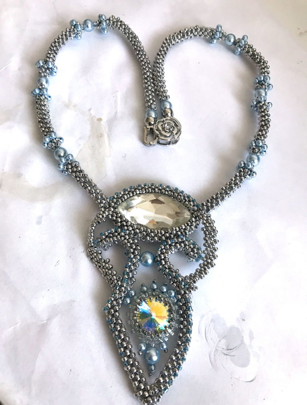 Colier din margele toho labradorit,cristale,rivoli,perle