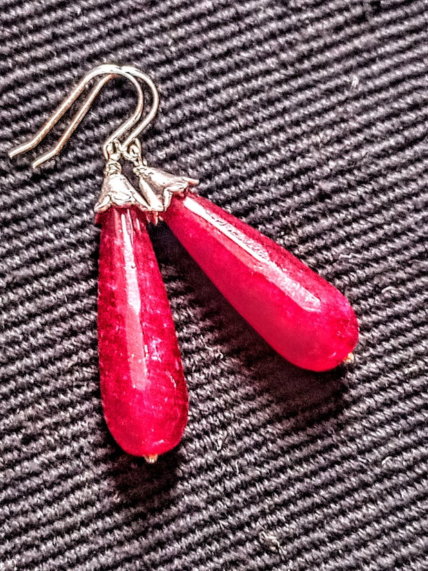 Cercei argint calcedonie visiniu inchis picatura fatetata boho chic trendy