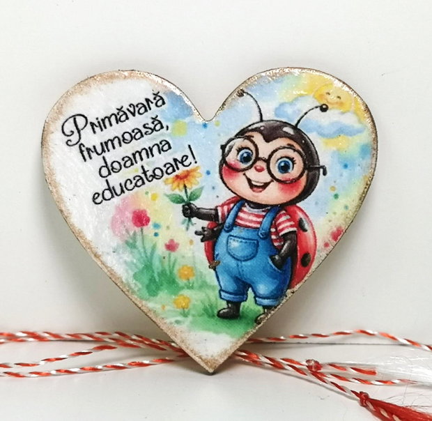 Martisor personalizat pentru educatoare, invatatoare - tema buburuza, gargarita