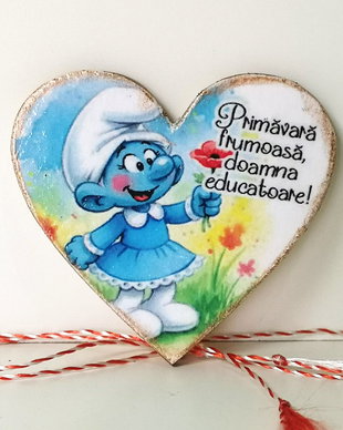 Martisor personalizat pentru educatoare, invatatoare - tema strumf
