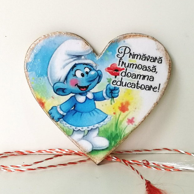 Martisor personalizat pentru educatoare, invatatoare - tema strumf