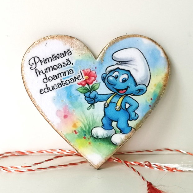 Martisor personalizat pentru educatoare, invatatoare - tema strumf