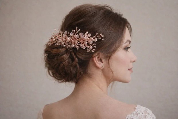 Pieptan elegant cu cristale roz-piersica