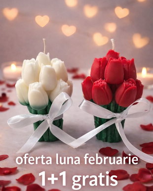 Blanc & Rouge Love Set, 2 lumanari buchet lalele din ceara de soia 1+1 GRATIS