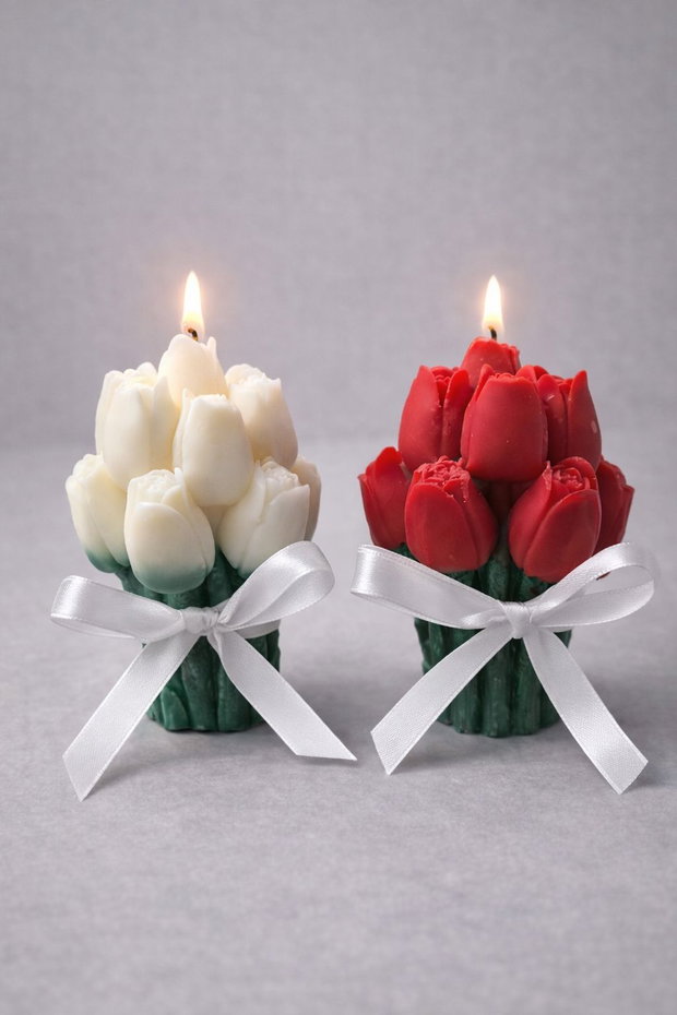 Blanc & Rouge Love Set, 2 lumanari buchet lalele din ceara de soia 1+1 GRATIS