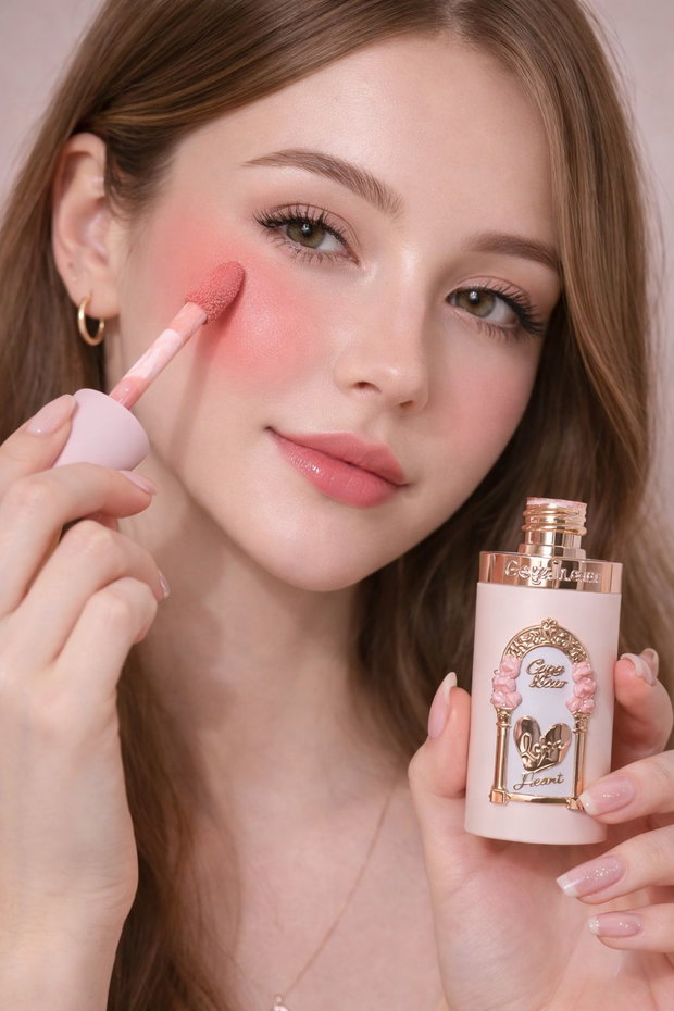 Peach Veil, Blush Lichid Hidratant cu Finish Natural Glow, Nuanta 05 Peach Rose, Aplicator Precizie