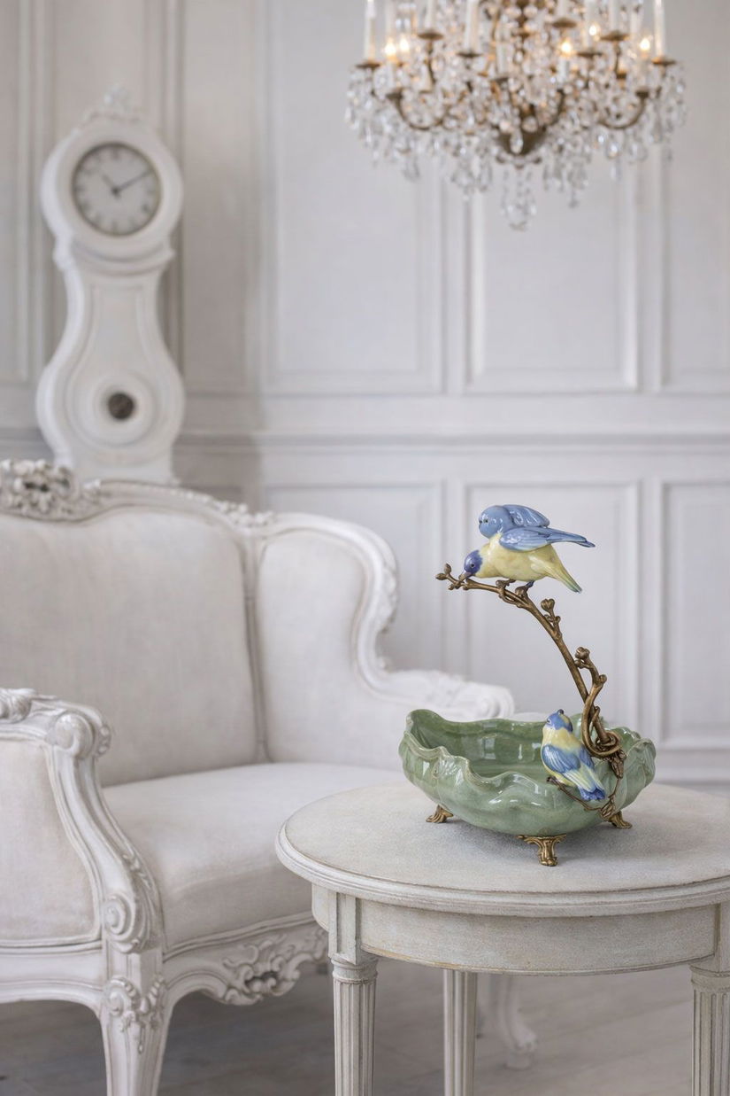 Fructiera Craquelle din portelan cu pasarele