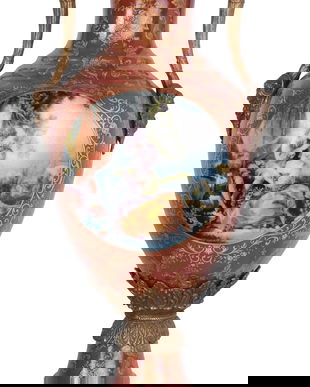 Amfora din portelan Craquelle cu nimfe din bronz