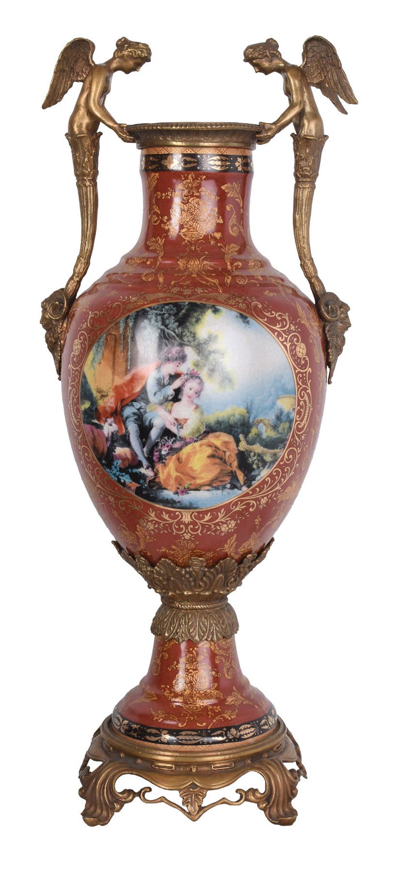 Amfora din portelan Craquelle cu nimfe din bronz