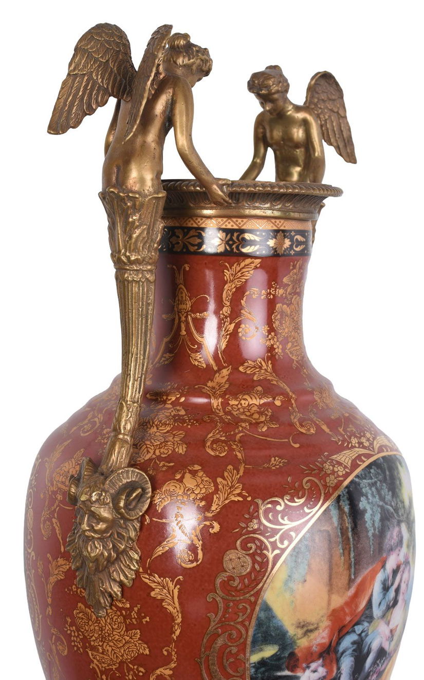 Amfora din portelan Craquelle cu nimfe din bronz