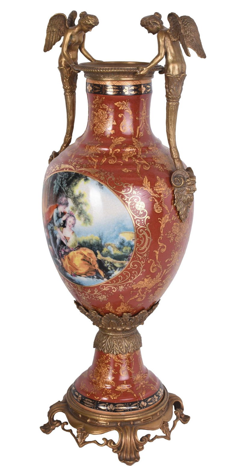 Amfora din portelan Craquelle cu nimfe din bronz