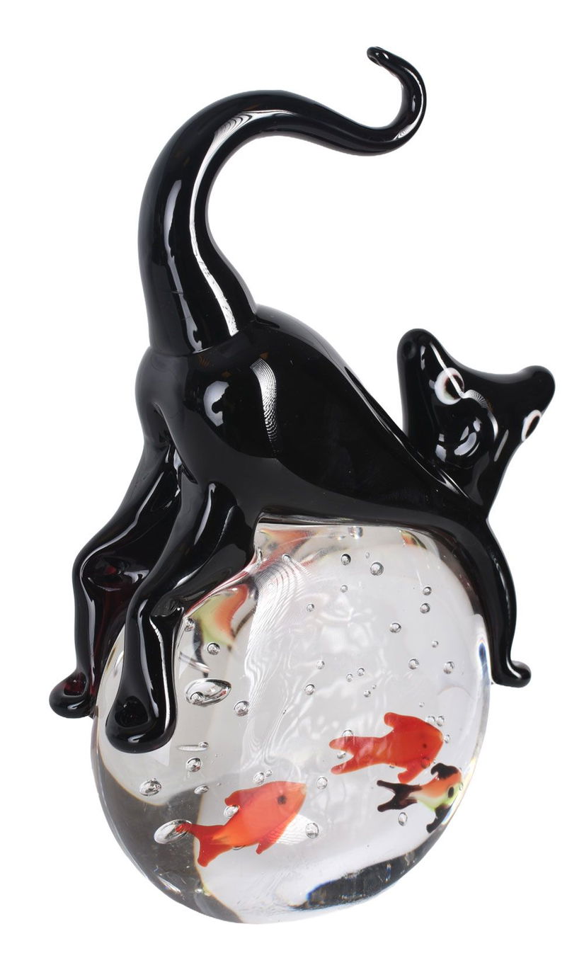 Pisica neagra-figurina din sticla Murano
