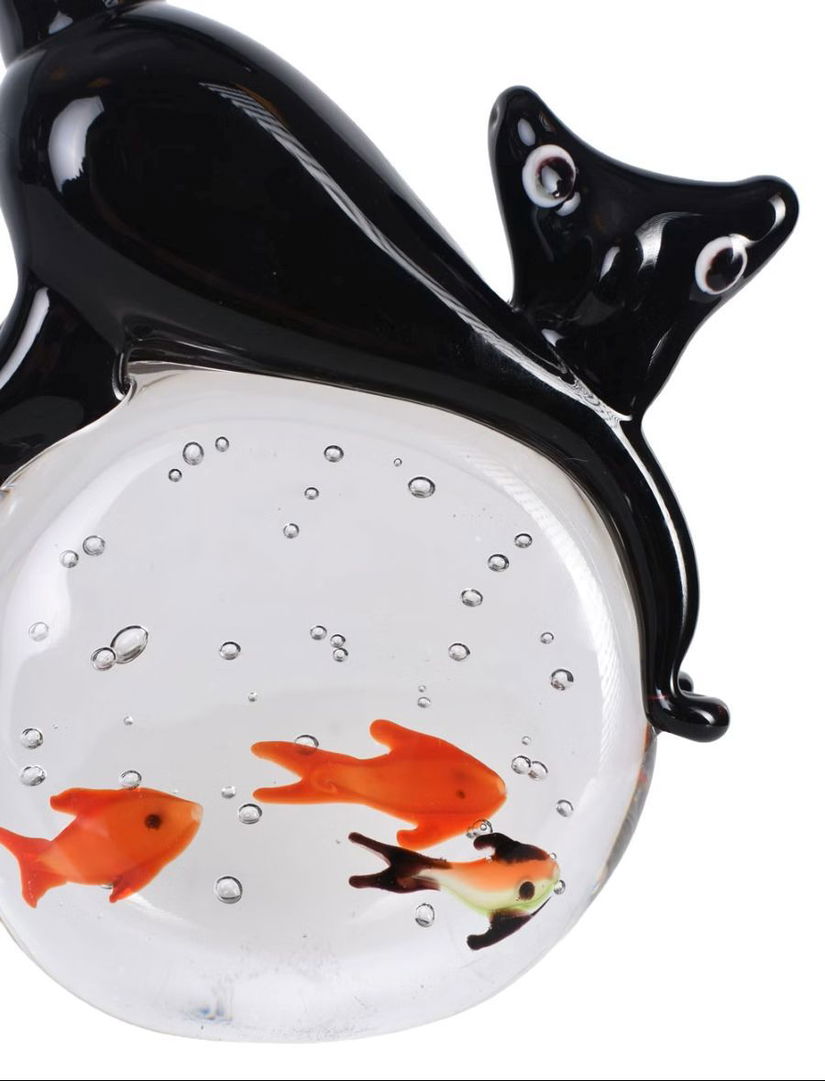 Pisica neagra-figurina din sticla Murano