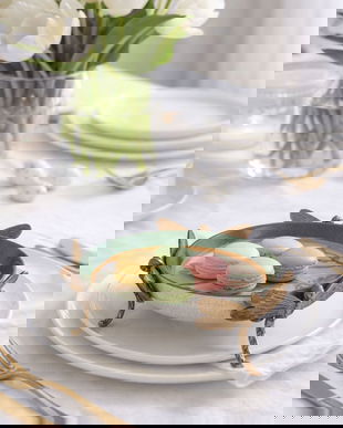 Fructiera Craquelle din portelan cu picioruse bronz