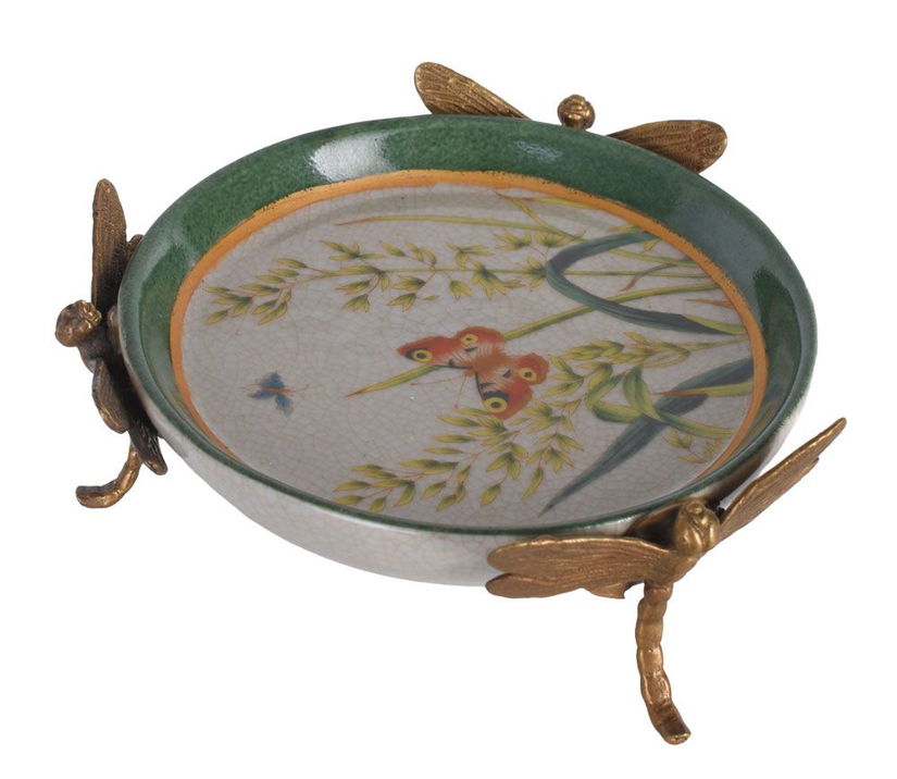 Fructiera Craquelle din portelan cu picioruse bronz