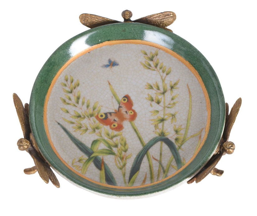 Fructiera Craquelle din portelan cu picioruse bronz