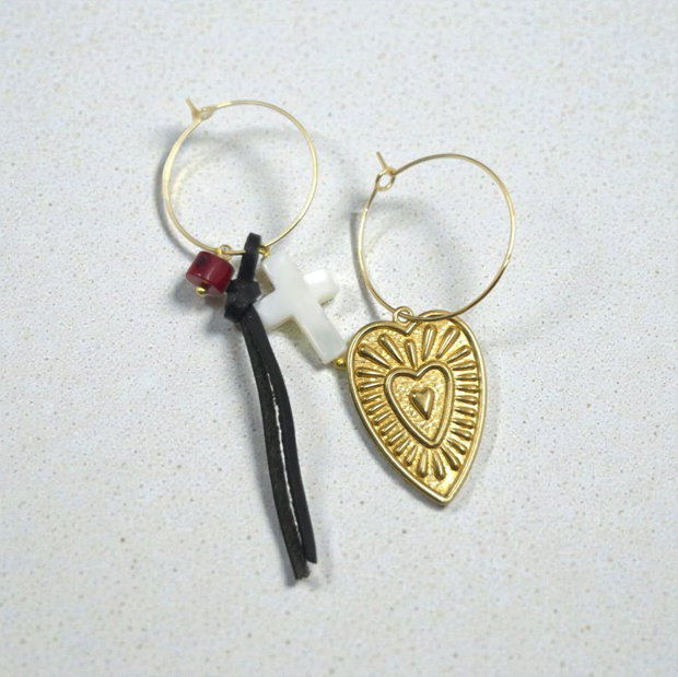 Cercei inimi din inox, alama, coral cercei statement, cercei handmade