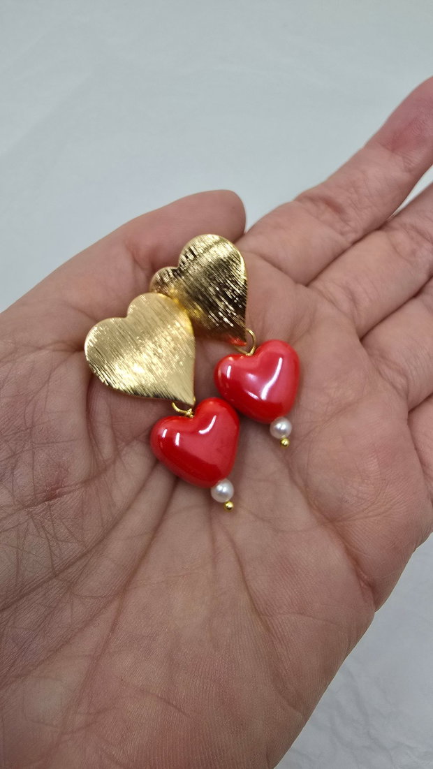 Cercei inimi din inox, cercei statement, cercei handmade