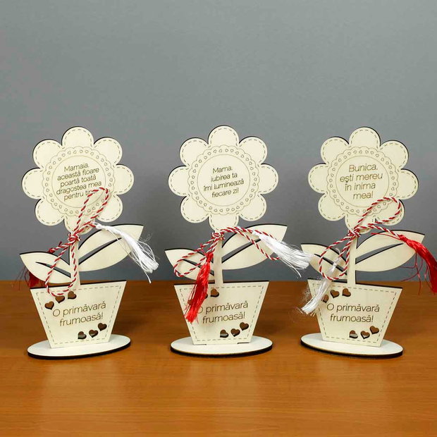 Mărțișor din lemn personalizat Floare decorativă pentru Mama și Bunica