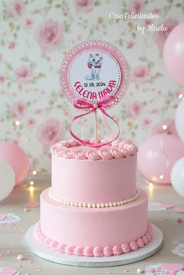 Decorațiune Pisicuța Marie personalizată- pentru tort sau candy bar