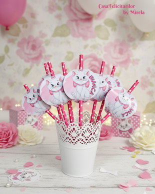 Set paie suc decorate Pisicuța Marie și personalizate