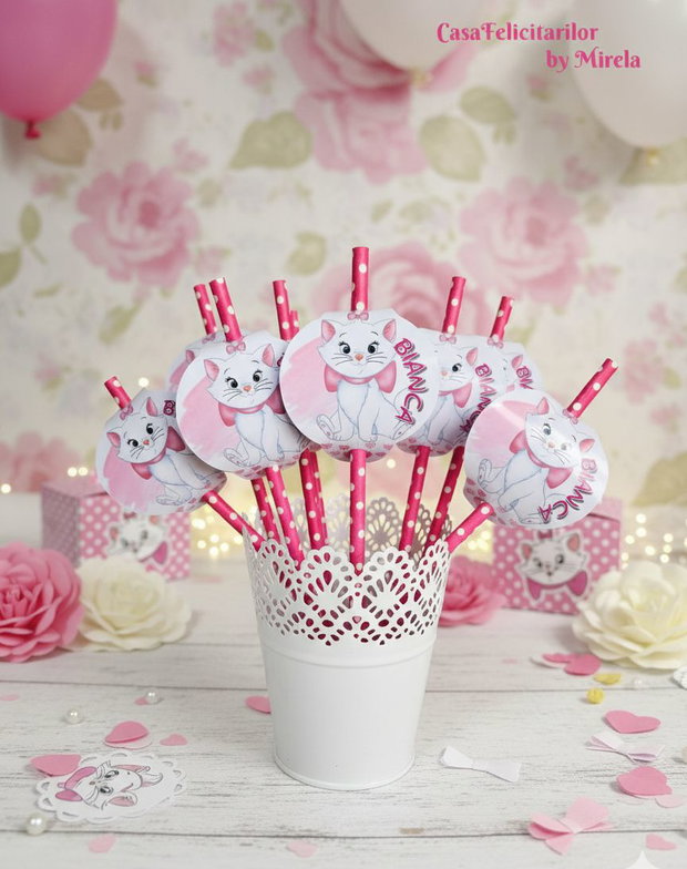 Set paie suc decorate Pisicuța Marie și personalizate