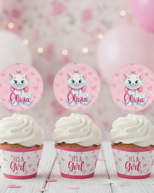 Toppere baby Pisicuța Marie personalizate  botez și aniversări fetițe