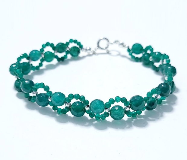 Bratara argint 925 cu agat verde si hematit