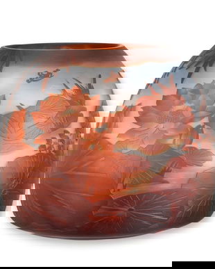 Nuferi-vaza din sticla pictata in relief