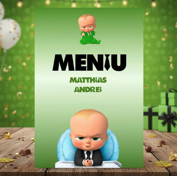 Meniuri botez băieței Baby Boss verde