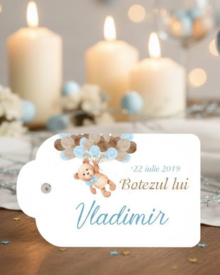 Etichete mărturii botez băieței Ursuleț cu baloane