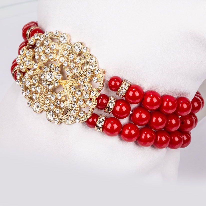 Set din Aliaj Placat cu Aur ( 210 grame ) cu Perlă de cristal și Cristal Alb Emporia 977.3 Carate ( Colier+Brățară ) Preț obișnuit719 Lei